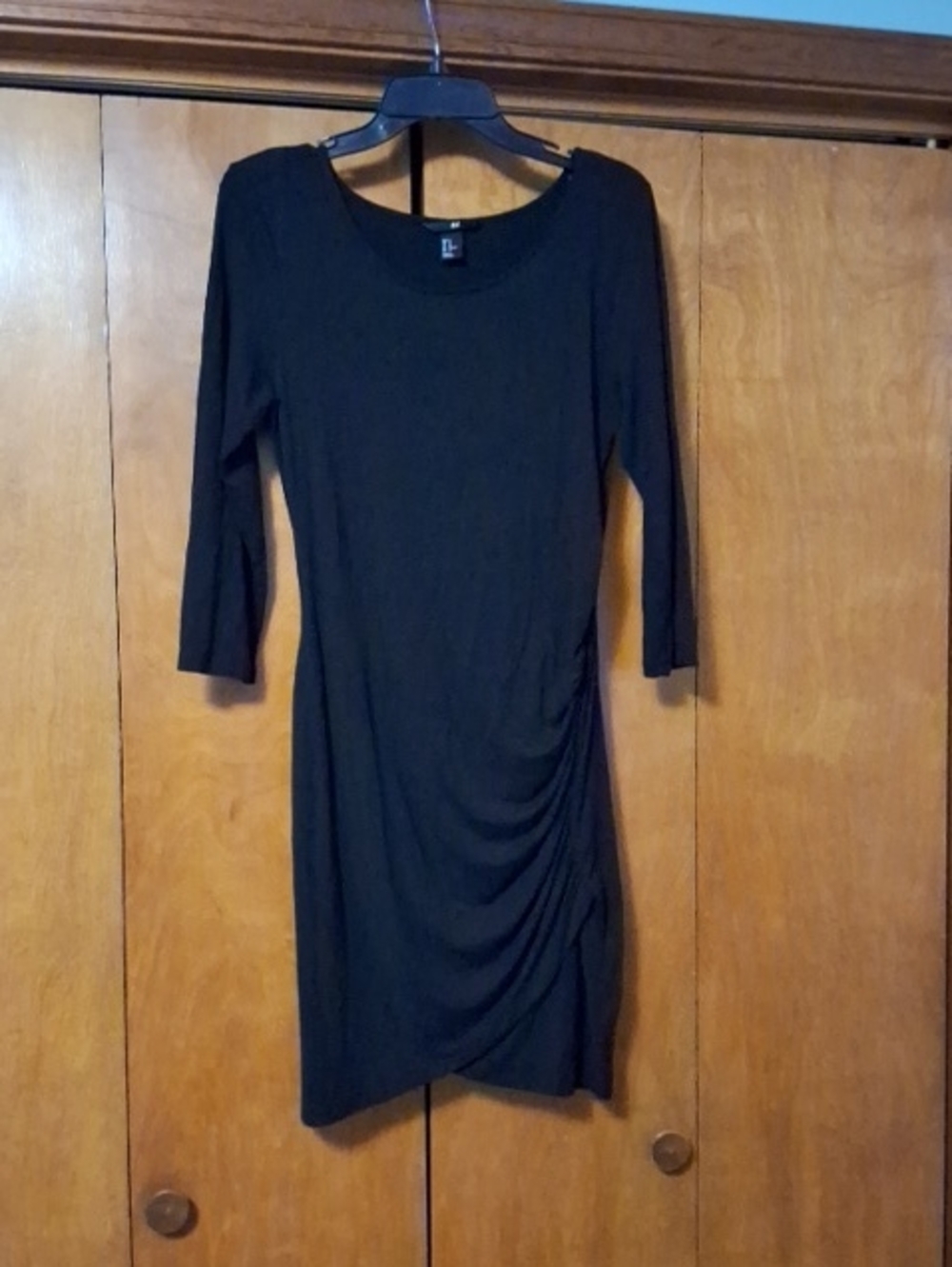 H&M Black Long Sleeve Ruched Side Dress